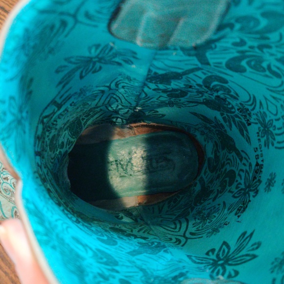 Corral Mint Turquoise and Gold Glitter Heart Square Toe Sophie Cowboy Boots - Picture 6 of 7